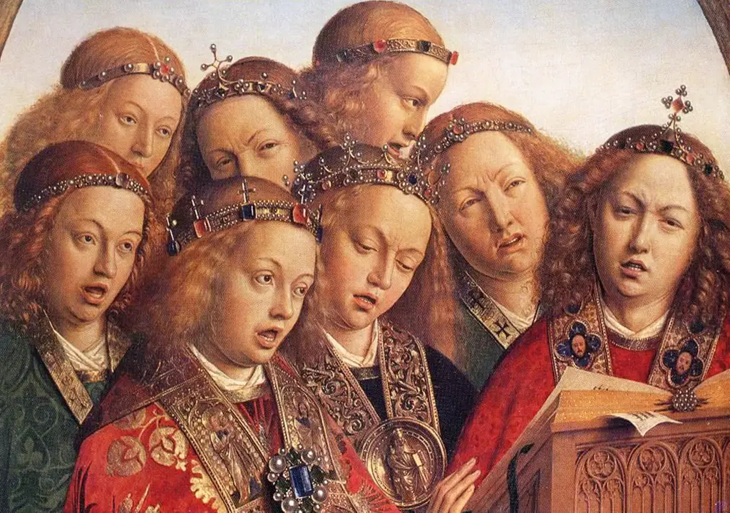 Singing Angels in Detail Jan van Eyck